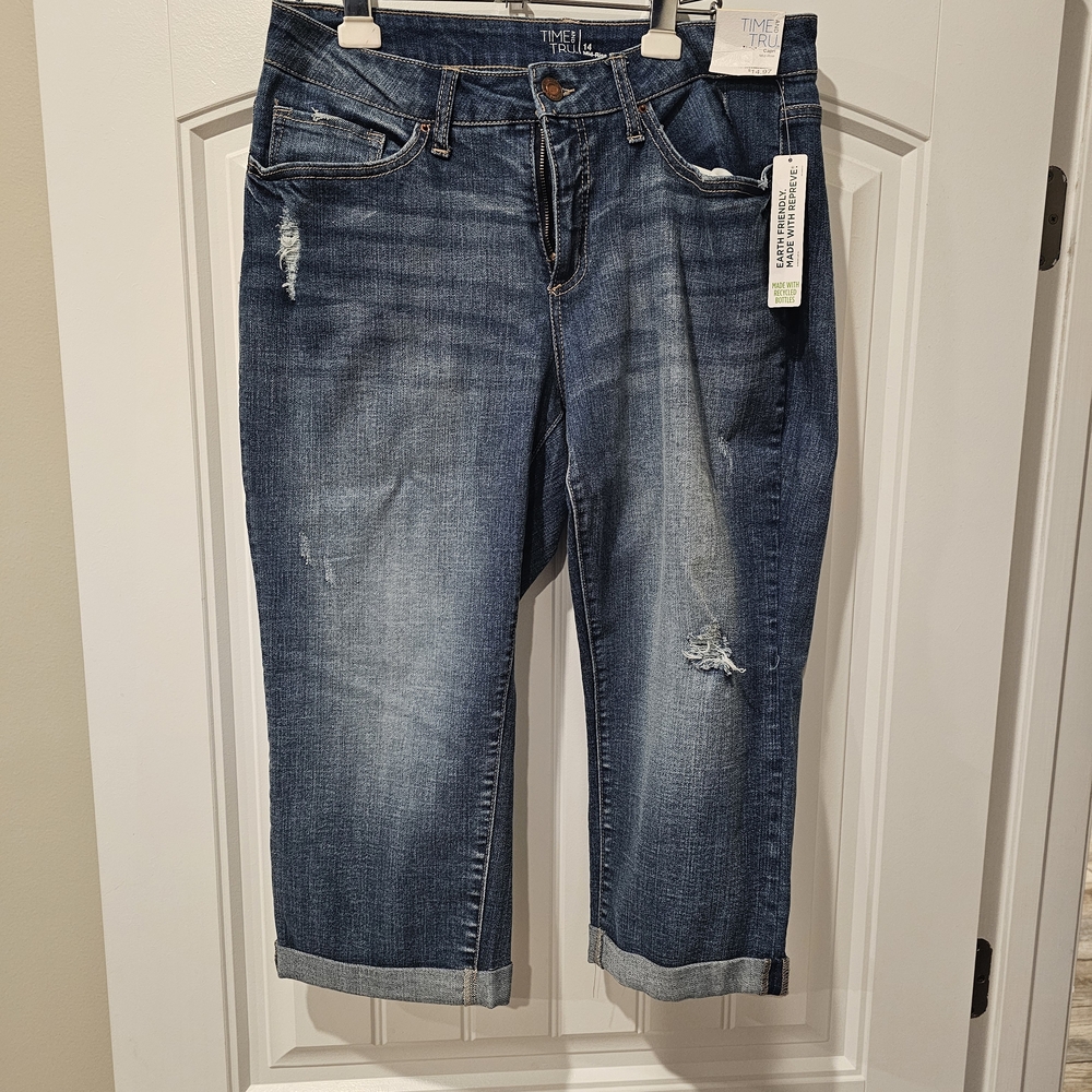 Time and Tru Women's Distressed Blue Cropped Jeans